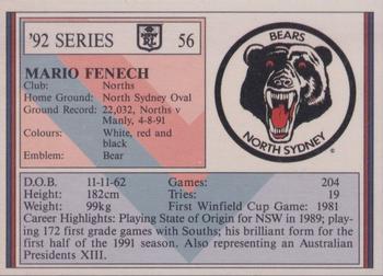 1992 Regina NSW Rugby League #56 Mario Fenech Back